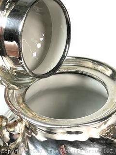 German Silver Plated Tea Set with Serving Tray, Lined with Porcelain (some damage)