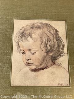 Framed Under Glass Print of Head of Boy by Rubens. Measures 15 1/2 x 19 1/2"