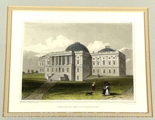 Framed Under Glass Engraving of U.S. Washington Capital. Drawn by W. Goodacre. Engraved and Printed by Fenner Sears & Co. Measures 13" x 16"