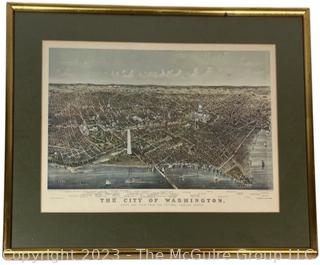 Framed Under Glass 1892 Bird's Eye View of Washington DC City Map. Reprint. Measures 20" x 25" 