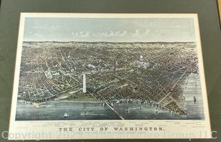 Framed Under Glass 1892 Bird's Eye View of Washington DC City Map. Reprint. Measures 20" x 25" 