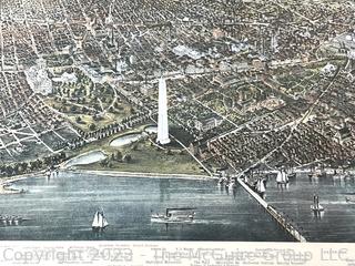 Framed Under Glass 1892 Bird's Eye View of Washington DC City Map. Reprint. Measures 20" x 25" 