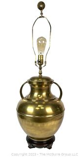 Round Brass Table Lamp. 32" tall including harp and finial.