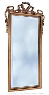 Neoclassical Beveled Gilt Ribbon Wall Mirror.  15" x 38"