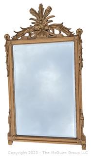 Guilded Beveled Wall Mirror with Rake & Shovel Top.  25" x 44". Eldred Wheeler