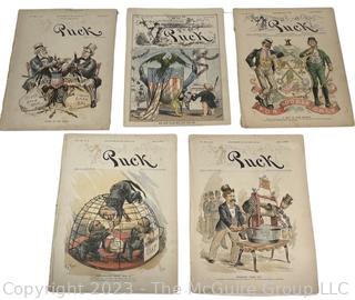 Five (5) Puck Magazines circa 1880 - 1895