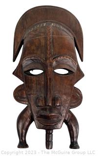 Carved Dark Wood African Tribal Mask.  12"