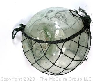 Large Vintage Asian Hand Blown Glass Fishing Float with Netting.  10" diameter