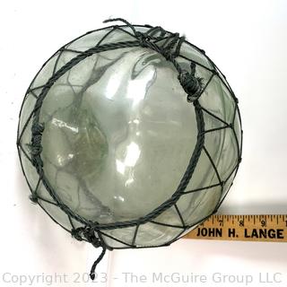 Large Vintage Asian Hand Blown Glass Fishing Float with Netting.  10" diameter