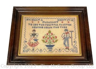 Framed Cross Stitched Embroidered Sampler Dated 1960.   14" x 18"