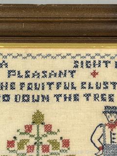 Framed Cross Stitched Embroidered Sampler Dated 1960.   14" x 18"