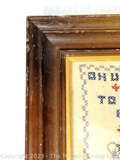 Framed Cross Stitched Embroidered Sampler Dated 1960.   14" x 18"