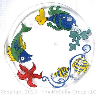 Large Glass Fish Themed Serving Platter.  15" diameter.  