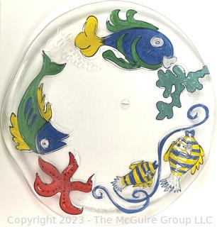 Large Glass Fish Themed Serving Platter.  15" diameter.  