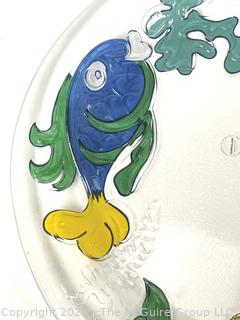 Large Glass Fish Themed Serving Platter.  15" diameter.  