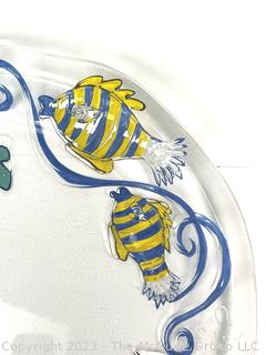 Large Glass Fish Themed Serving Platter.  15" diameter.  