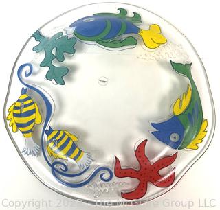 Large Glass Fish Themed Serving Platter.  15" diameter.  