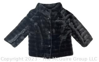  Black Faux Fur Short Jacket Styled By Winter with 3/4 Length Bell Sleeves & Portrait Collar Size M