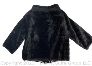  Black Faux Fur Short Jacket Styled By Winter with 3/4 Length Bell Sleeves & Portrait Collar Size M