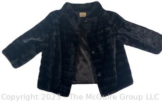  Black Faux Fur Short Jacket Styled By Winter with 3/4 Length Bell Sleeves & Portrait Collar Size M