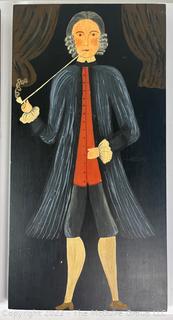 Pair of American Primitive Folk Art Paintings of Lady & Gentleman of the Ten Eyck Family on Wood Planks, 1710. Reproduction. Each measures 11" x 22".