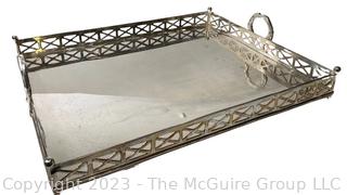 Pierced Silver Plated Rectangular Gallery Tray with Handles and Horses Engraved on Bottom.  SP 2001.  19" x 23".
