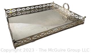 Pierced Silver Plated Rectangular Gallery Tray with Handles and Horses Engraved on Bottom.  SP 2001.  19" x 23".
