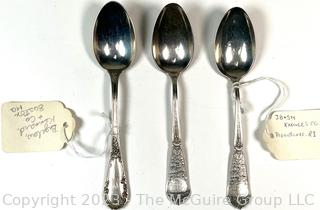 Three (3) Sterling Silver Teaspoons.  72 grams