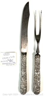 Pair of Sterling Silver Handled S Kirk & Son Carving Knife and Fork 