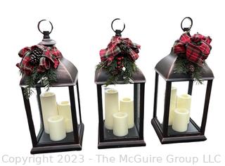 Three (3) Large Lanterns with Electric Candles In Boxes