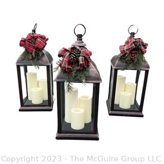 Three (3) Large Lanterns with Electric Candles In Boxes