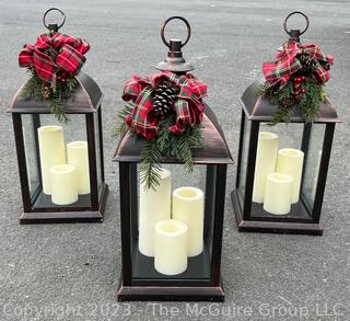 Three (3) Large Lanterns with Electric Candles In Boxes