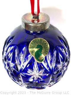 Blue Cut to Clear Waterford Crystal Christmas Ornament in Box