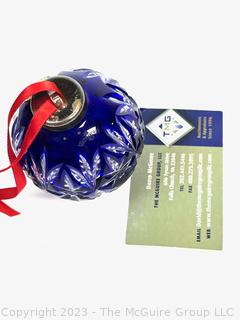 Blue Cut to Clear Waterford Crystal Christmas Ornament in Box