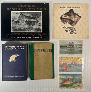 Group of Books and Vintage Postcards