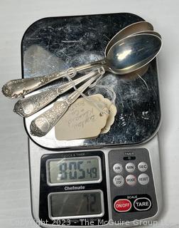 Three (3) Sterling Silver Teaspoons.  72 grams