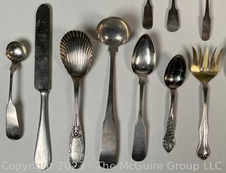 Collection of Mixed Flatware and Serving Pieces.  Four are Sterling Silver.  116 grams