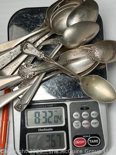 Collection of Sterling Silver Teaspoons in Various Patterns.  367 grams