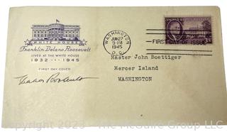 1945 First Day Cover (FDC) Signed by Eleanor Roosevelt