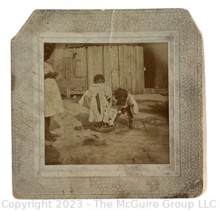 Black and White Cabinet Card Photo of Three Children Playing