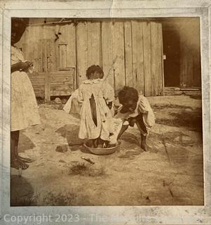 Black and White Cabinet Card Photo of Three Children Playing