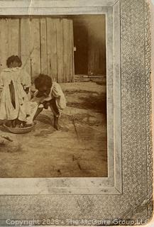 Black and White Cabinet Card Photo of Three Children Playing