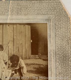 Black and White Cabinet Card Photo of Three Children Playing