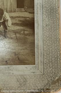 Black and White Cabinet Card Photo of Three Children Playing