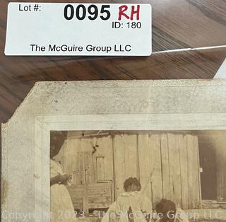 Black and White Cabinet Card Photo of Three Children Playing