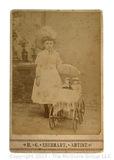 CVD Cabinet Card Photo pf Girl with Doll Pram