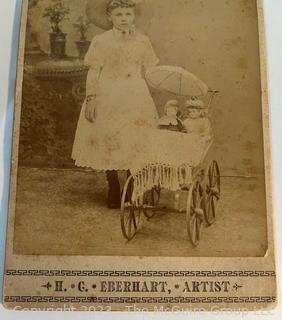 CVD Cabinet Card Photo pf Girl with Doll Pram