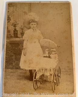 CVD Cabinet Card Photo pf Girl with Doll Pram