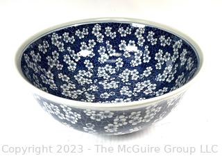 Very Large (17"W) Blue on White Ground Chinese Ceramic Bowl