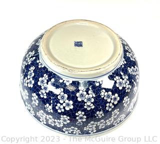 Very Large (17"W) Blue on White Ground Chinese Ceramic Bowl